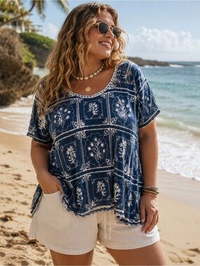 Solitaire Embroidered Boxy Boho Lightweight Cottagecore Blouse